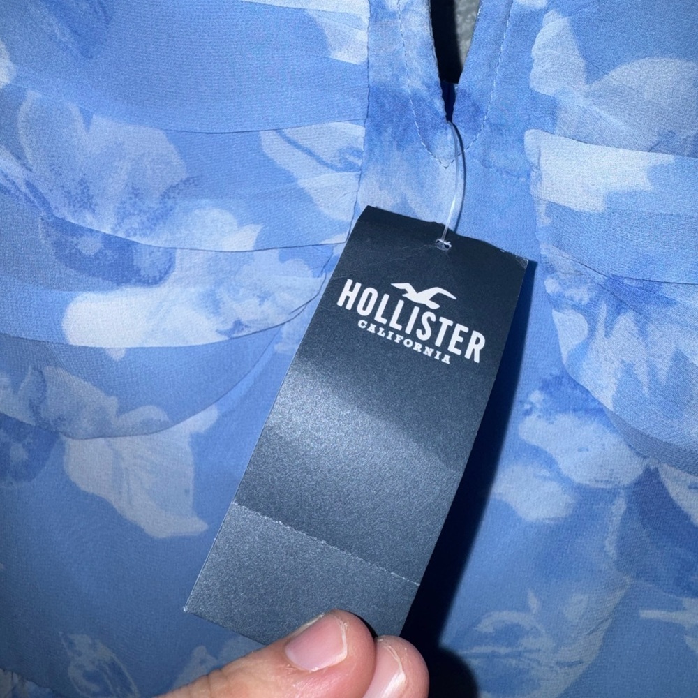 NWT Hollister Blue Floral Mini Dress XL Ruched Bust Flowy Summer - Picture 4 of 5
